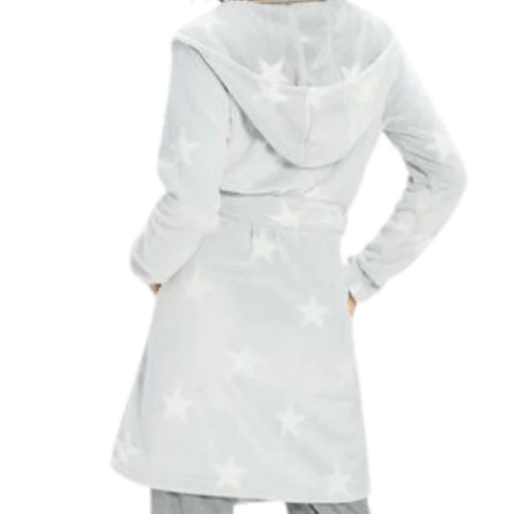 Ugg Grey/White Stars Cozy Fleece Miranda Cozy Fleece Hoodie Belted Wrap Robe NWT - Picture 5 of 17